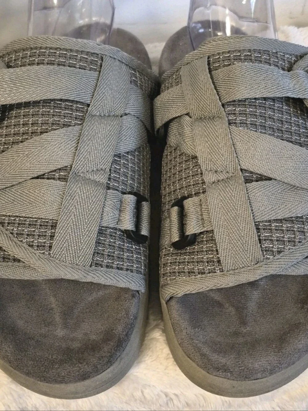 Draco DracoSlides Slides Grey Waffle Knit Sandals Adjustable Straps Men Sz 11-12